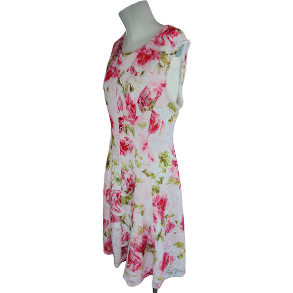 Studio One Womens 18 Sleeveless Floral Pink Roses Lace A-Line Dress Knee Length - Picture 3 of 13